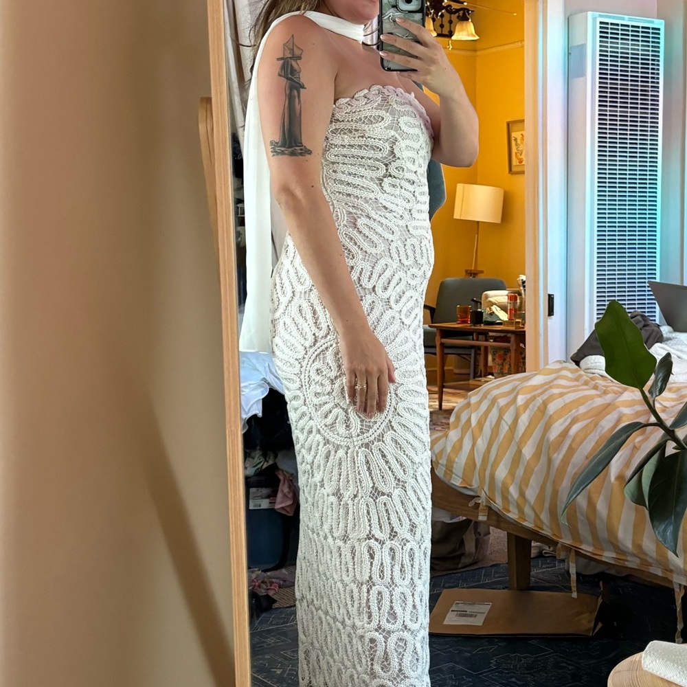 60” silk white bridal neck scarf